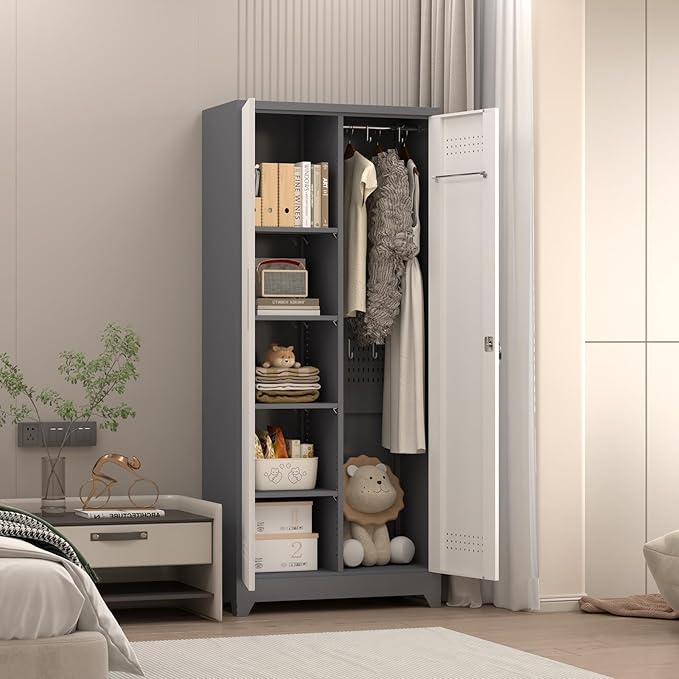 LUCYPAL Metal Garage Storage Cabinet, Broom Closet Storage Cabinet - Image 8