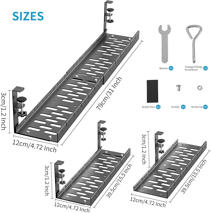 31Inch Extendable Under Desk Cable Management Tray, 31 Inch x 4.33 Inch - Image 4