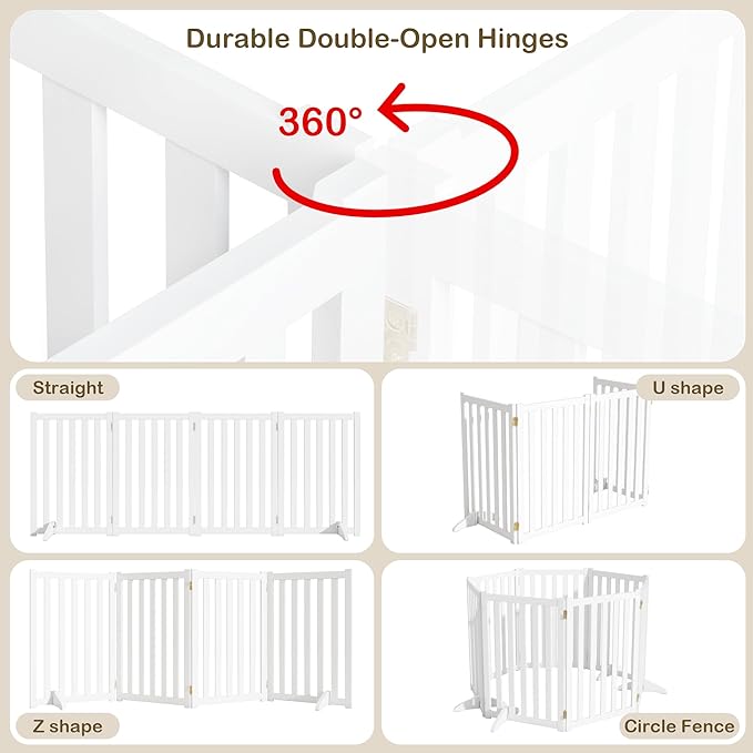 30" Height Tall Freestanding Pet Gate, Solid Wood Folding Safety Fence Wooden - Image 5