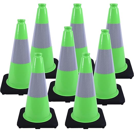 BESEA 8Pack 18" inch Traffic Cones Green Safety Cones PVC Construction Cones by BeSea