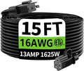 HUANCHAIN Indoor Outdoor Black Extension Cord 15 ft Waterproof, 16/3 Gauge by huanchain