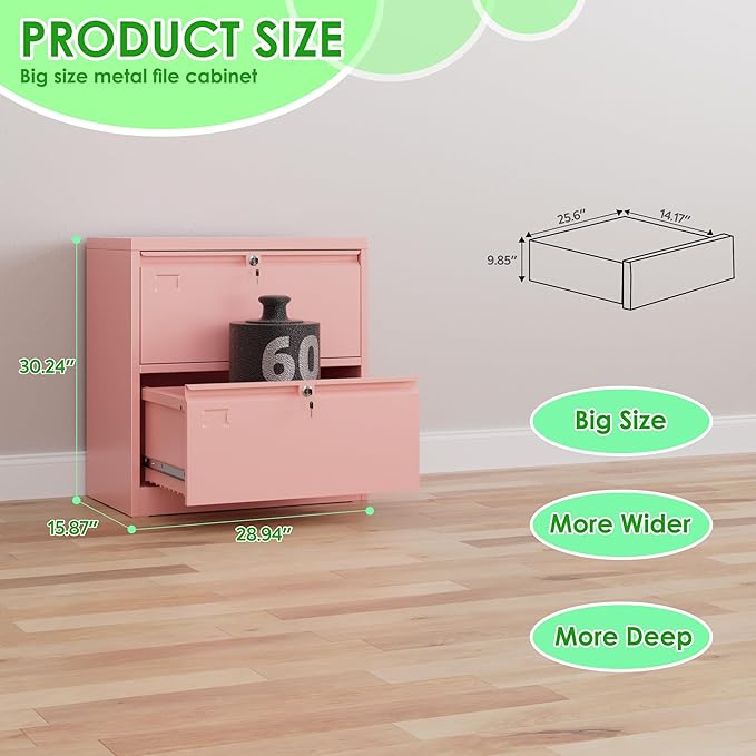 Aobabo 2 Drawer Wide Lateral File Cabinet, Metal Filing Cabinet - Image 3