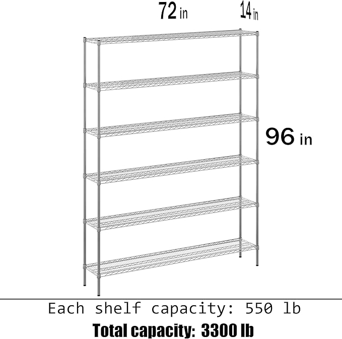 14" Deep x 72" Wide x 96" Height Wire Shelving Kit | 6-Tier | NSF Commercial - Image 3