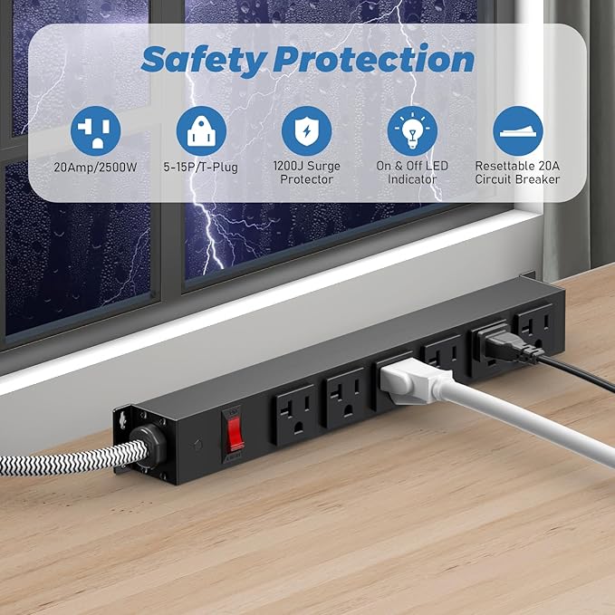 Heavy Duty Power Strip 20 amp Surge Protector, Wall mountable Power Strip - Image 3