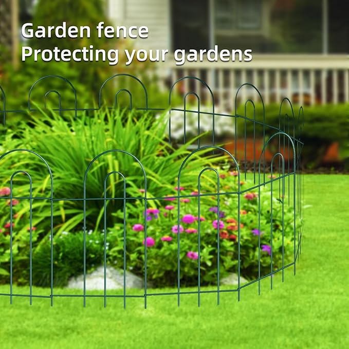 Decorative Garden Fence Border 32inX20ft Outdoor Green No Dig Temporary Iron - Image 6
