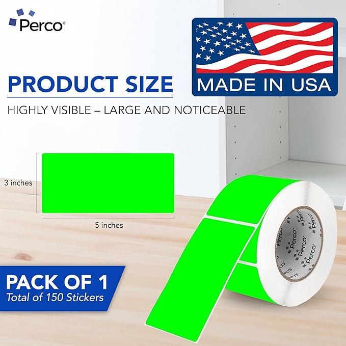 Perco Fluorescent Green 3x5 Inch Perforated Sticker Labels — 150 Stickers/Roll — - Image 2