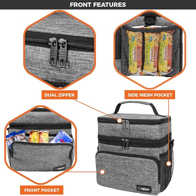 opux Insulated Lunch Bag for Men Women, Large Dual Compartment Cooler Bag - Image 6