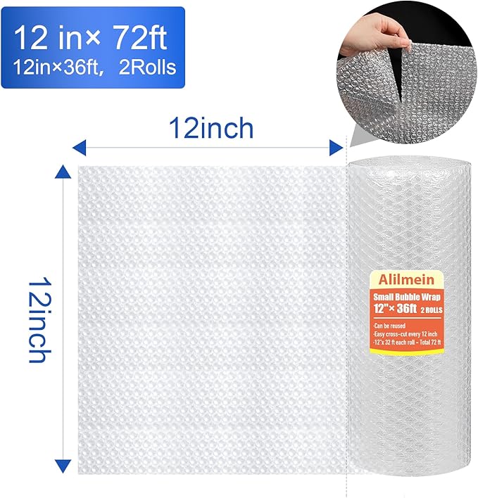 12 inch x 72ft - 2 Pack Total Small Thin Bubble Cushioning Wrap - Image 2