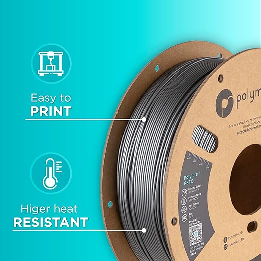Polymaker PolyLite Silver 3D Printer PETG Filament 1.75mm 1kg, Legacy PETG - Image 5