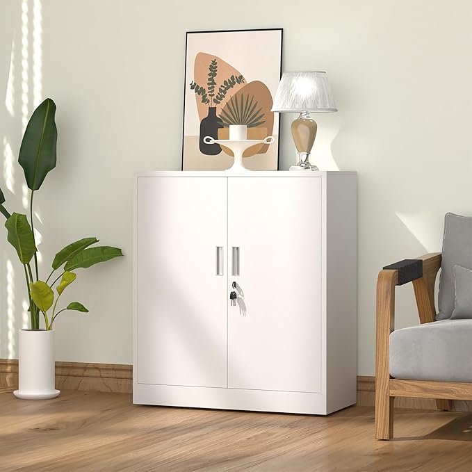 Metal Storage Cabinet with Locking Doors and 2 Adjustable Shelves, Small - Image 2