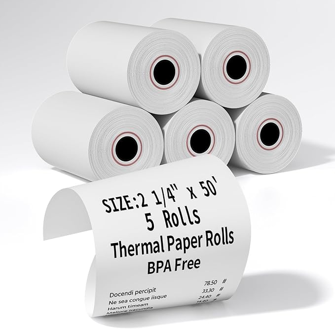 2 1/4" x 50' Thermal Receipt Paper Rolls, Cash Register POS Thermal Paper by MultiLabel