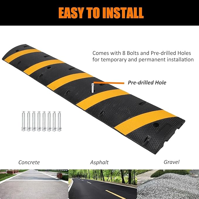 6FT Heavy Duty Recycled Rubber Speed Bump, 2 Pack 25, 000 Lbs Capacity Modular - Image 6