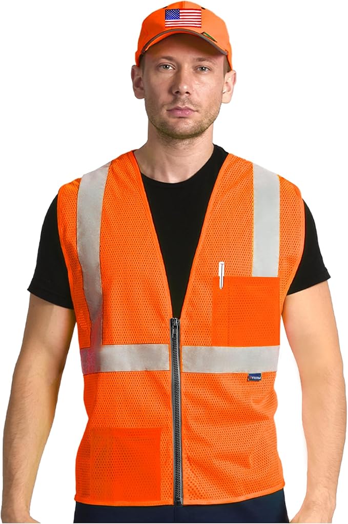 AYKRM 2 Pockets Reflective Safety Vest High Visibility Class II Mesh Vest by AYKRM