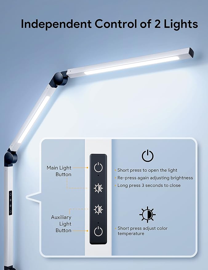 MediAcous LED Desk Lamp with Clamp, Dual Light Desk Lamp with Swing Arm - Image 4