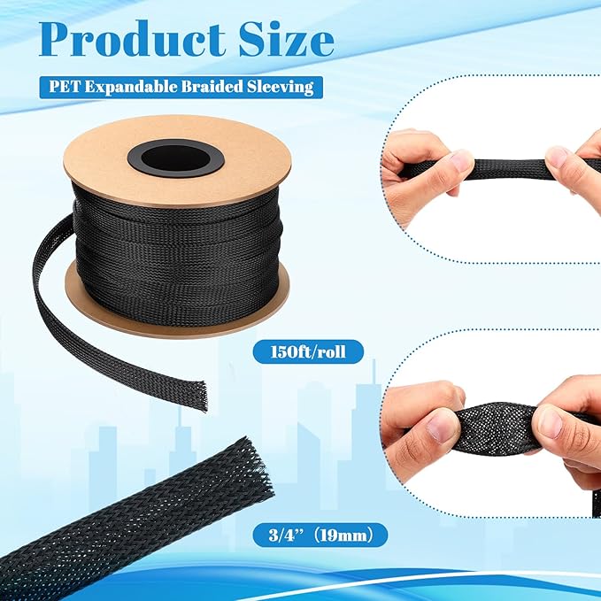 Pangda 150 Feet 3/4 Inch Wire Loom PET Expandable Braided Sleeving Braided - Image 3