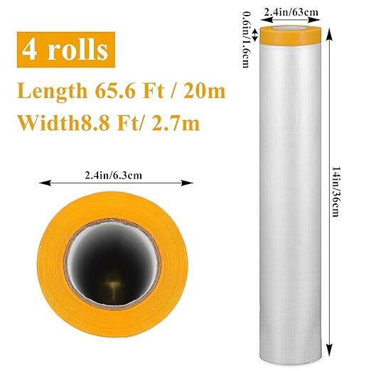 4 Rolls 8.8 x 65 Feet Plastic Sheeting Pre-Taped Masking Film Drop Cloth - Image 2