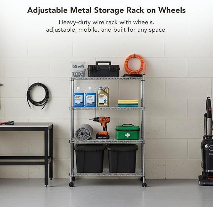 Heavy Duty 4 Tier Wire Shelving Unit Storage Rack, Metal Shelves Utility - Image 3
