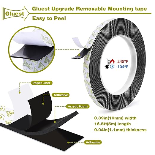 Double Sided Tape Heavy Duty, 0.39INx 16.5FT Removeable Mounting Tape No Damage - Image 2