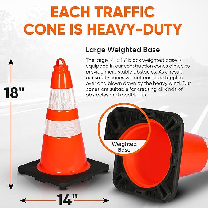 Pyle 18" PVC Traffic Cones, Construction, & Sports Training, High-Visibility - Image 2