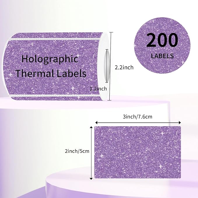 3x2 Inch Holographic Thermal Labels, Glitter Thermal Stickers - Image 2