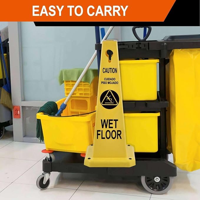 Caution Wet Floor Sign, 26.4-Inch Safety Cone, 4 Pack Yellow Plastic, - Image 5