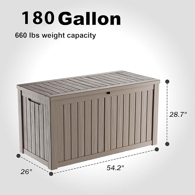 180 Gallon Resin Deck Box, Lockable Patio Outdoor Storage Box - Image 6