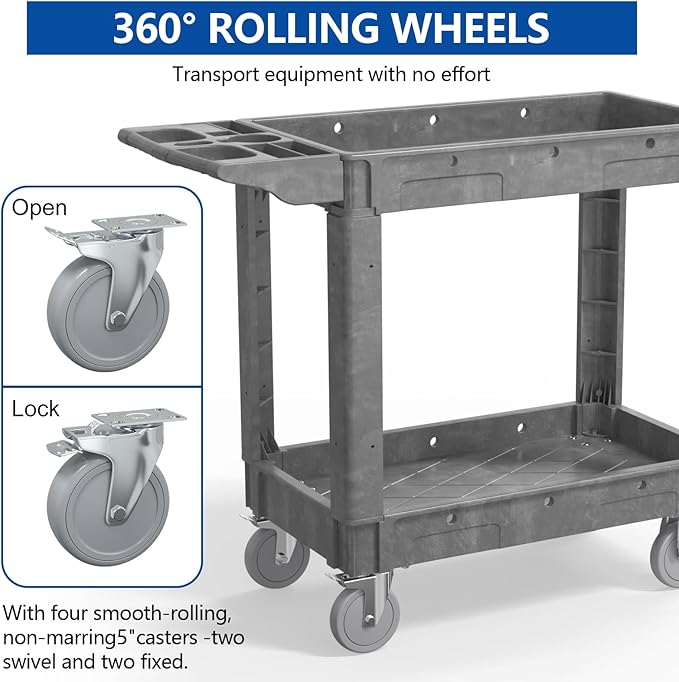 550LBS Utility Cart, 2-Tier 40 * 17 Inch Utility Cart - Image 5