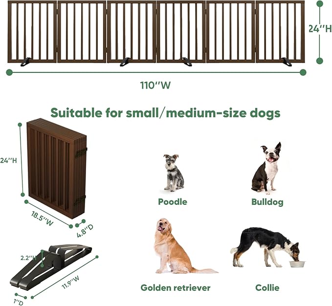 Dog Gates for Doorways, Freestanding Dog Gate Indoor, Foldable Pet Gates for - Image 2