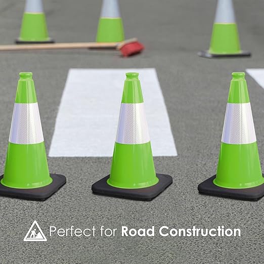 Fluorescent Orange/Green PVC Traffic Cones, Heavy Black Base Parking Lot Cone - Image 6