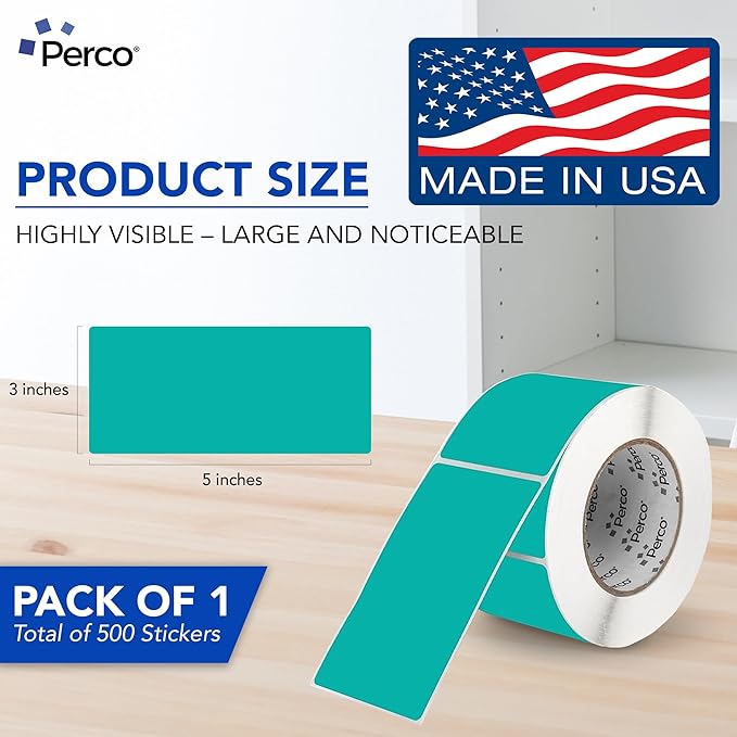 Perco Teal Labels 3x5 Inch 500 Stickers/Roll - Image 2