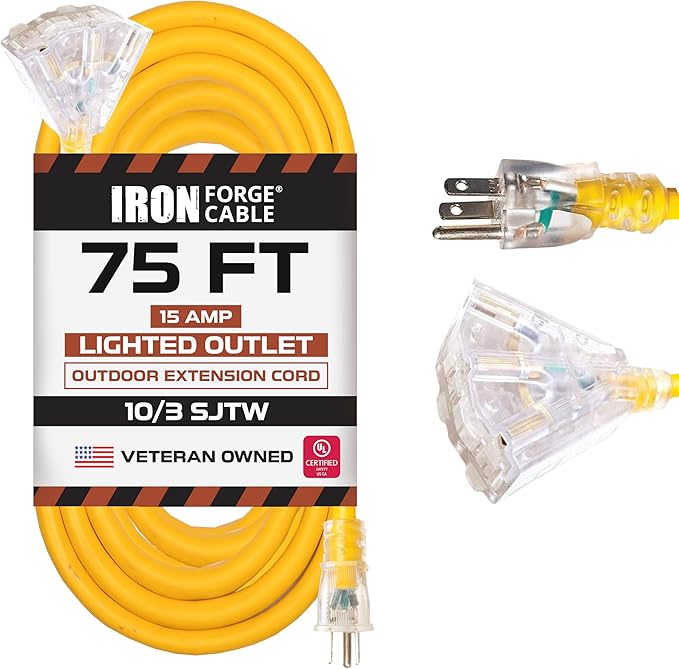 Iron Forge Cable 10 Gauge 75ft Lighted Outdoor Heavy Duty Extension Cord - 15 by IronForgeCable
