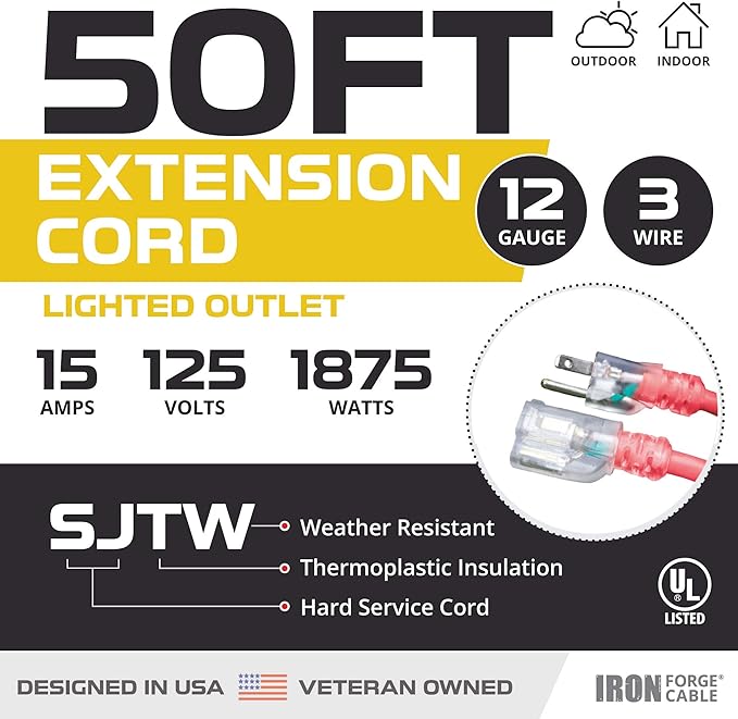 Iron Forge Cable 50 ft Lighted Outdoor Extension Cord - Image 2
