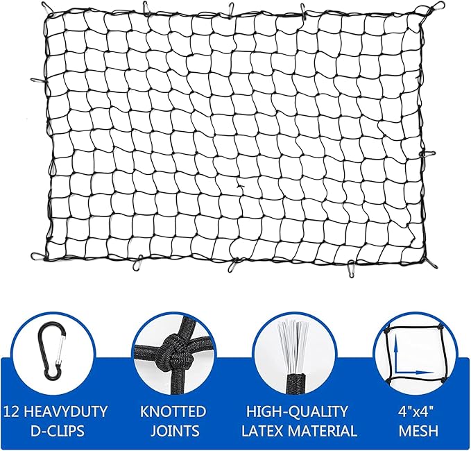 Amiss 4' x 6' Stretches to 8' x 12' Truck Cargo Net, Roof Rack Cargo Net - Image 3