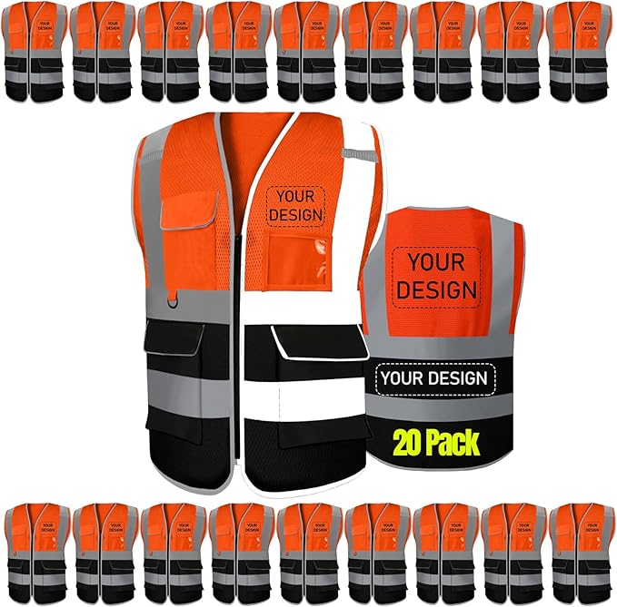 BeautyWill 10/20 Pack Custom Logo Safety Vest, Bulk High Visibility Class 2 by BeautyWill
