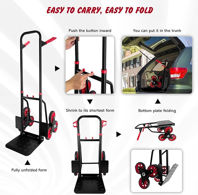 Stair Climber Hand Truck Dolly, Heavy Duty 440 Lb Capacity Trolley Cart - Image 7