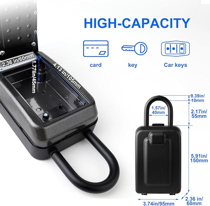 Key Lock Box, 12-Digit Code, Weatherproof Wall Mount, Large Capacity 5-8 Keys - Image 5
