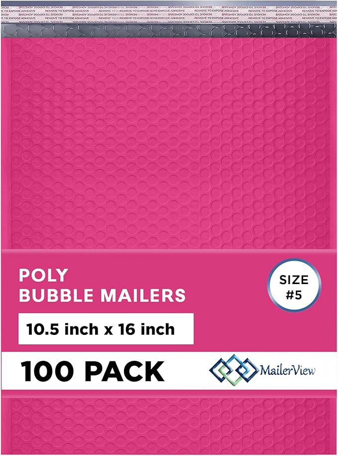 Hot Pink10.5x16 Inch Large Poly Bubble Mailers #5 | Padded Envelopes by MAILERVIEW