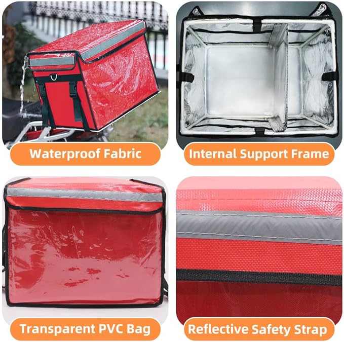 TooCust Red Insulated Bags For Food Delivery 16.5" x 11.4" x 11.8", Commercial - Image 6