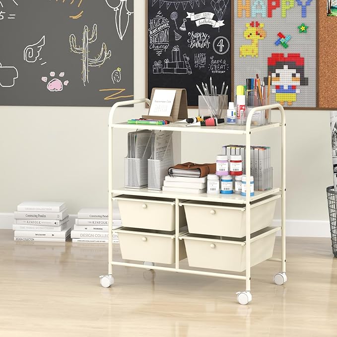 Giantex Rolling Storage Cart w/ 4 Drawers 2 Shelves Metal Rack Shelf Home - Image 9