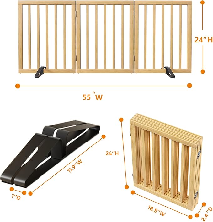 Dog Gates for Doorways Stairs, Foldable Freestanding Pet Gate, Dog Fences Indoor - Image 6