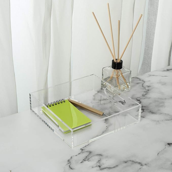 Clear Sturdy Acrylic Tray with Handles-8"x8"x2"H-Countertop Organizer Tray - Image 6