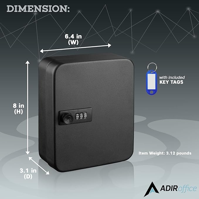 AdirOffice Steel Combination Lock Keys Cabinet Security Storage Box Organizer - Image 2