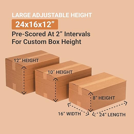 BOX USA Shipping Boxes Multi-Depth 24"L x 16"W x 12"H, Moving and Storage - Image 2