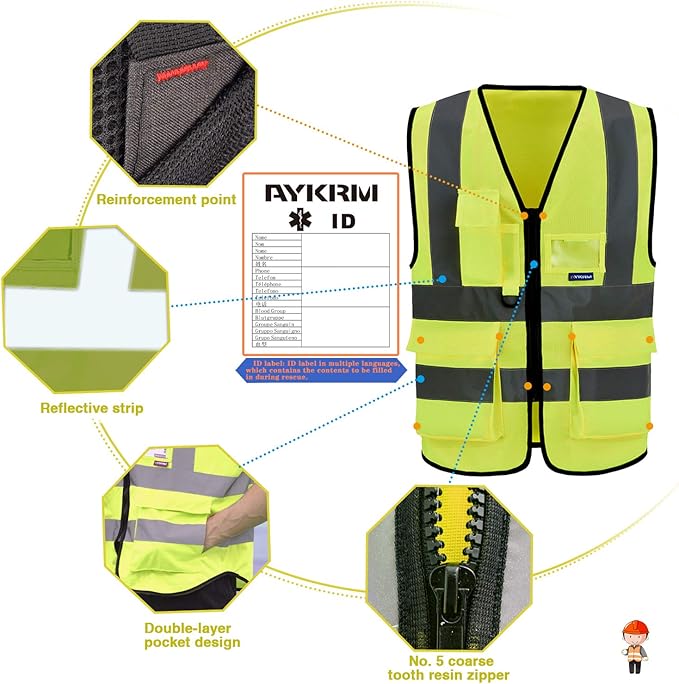 A-SAFETY Enhanced Visibility Safety Vest, Hi Viz 2 Band And Braces Waistcoat - Image 7