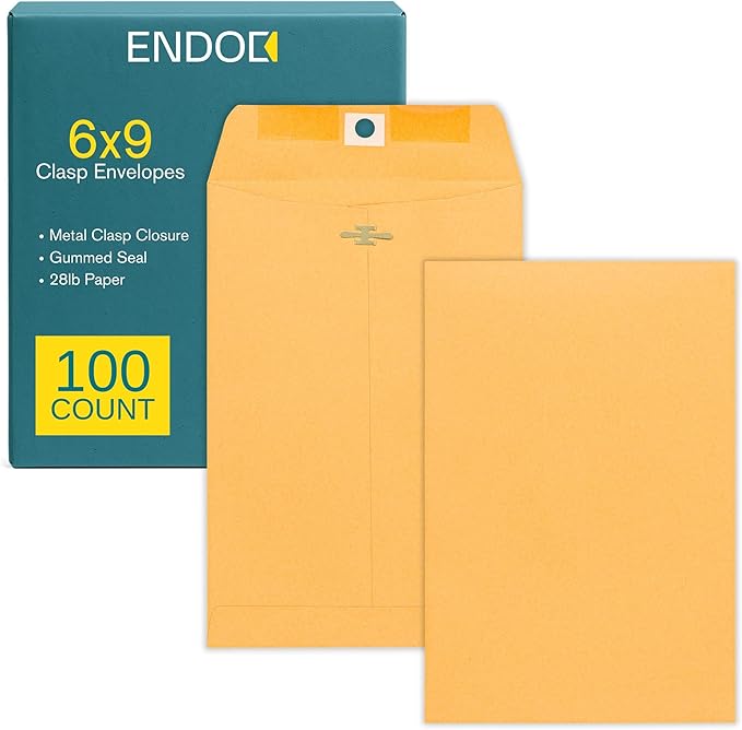 6x9 Clasp Envelopes – 100 Pack Brown Kraft Catalog Envelopes by EnDoc