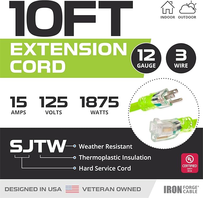 Iron Forge Cable Weatherproof 10 Ft Outdoor Extension Cord - Image 2