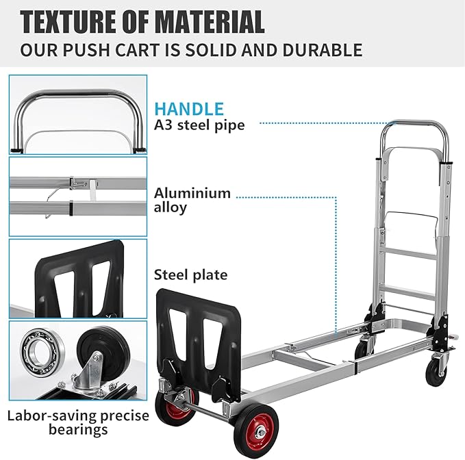 2 in 1 Aluminium Hand Truck Dolly 450lbs Capacity, Heavy Duty Convertible Hand - Image 4