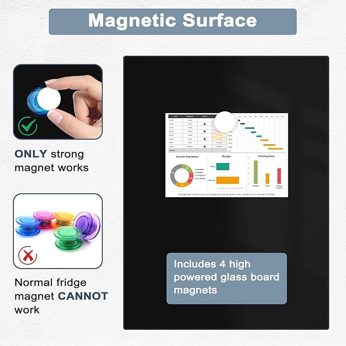 Magnetic Glass Whiteboard for Wall, Large Frameless White Board for Home and - Image 4