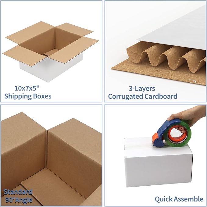 Hoikwo 10x7x5 Inches Small White Shipping Boxes Set of 25, Sturdy Cardboard - Image 3