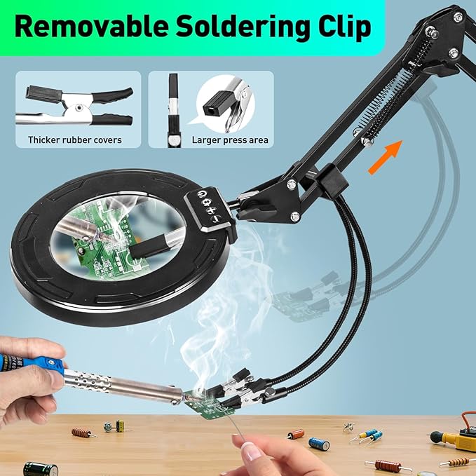 12X Magnifying Glass with Light and Clamp, Ultra Long 3-Section Arm LED Lighted - Image 2